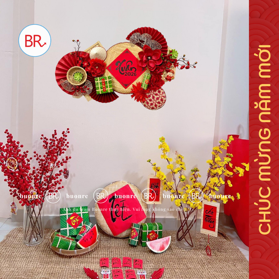 Set nguyên liệu trang trí mẹt Xuân An Lộc-Phụ kiện decor Tết 2026,mẹt tết treo tường cầu may mắn,tài lộc ANGIHOME