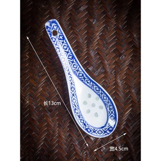 Thìa sứ Jingdezhen xanh trắng, bộ đồ ăn, thìa cơm/canh, phong cách Trung Quốc