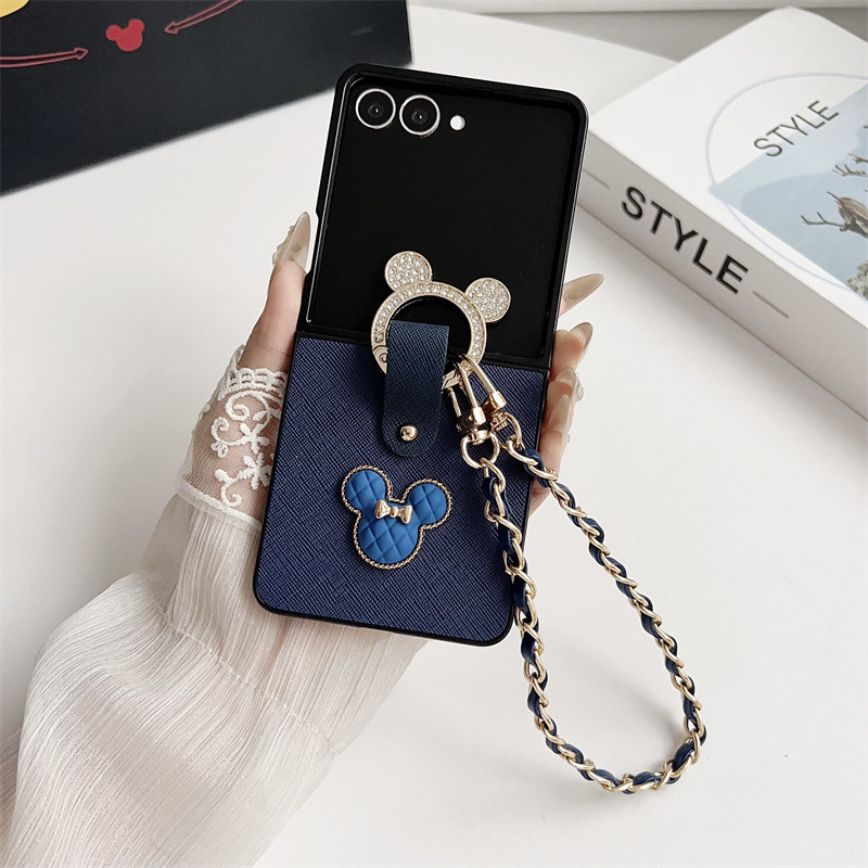 Ốp điện thoại đeo chéo dễ thương bằng da PU cho Samsung Galaxy Z Flip 7 Z Flip 7FE Z Flip 6 Z Flip 5 Z Flip 4 Z Flip 3 với Mickey Dimond Ring Vỏ bảo vệ chống sốc
