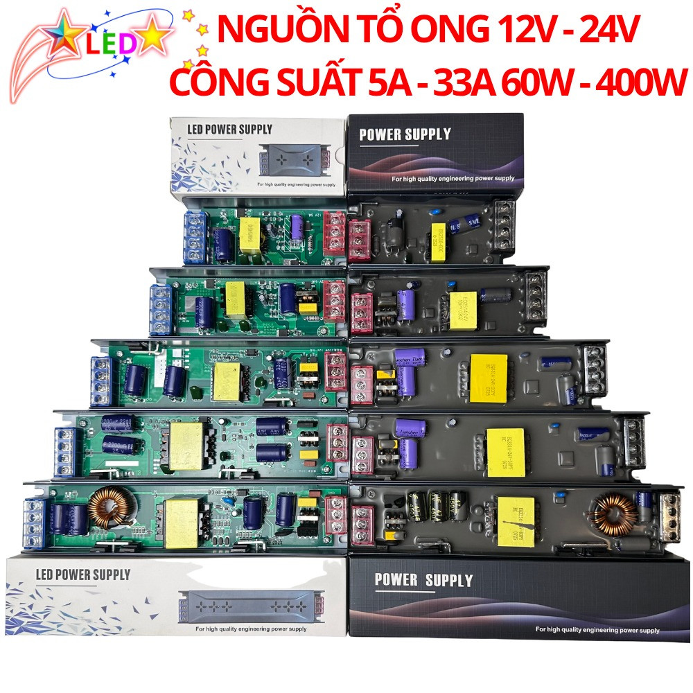 Nguồn Tổ Ong 12V/24V  Siêu Bền, Chuyên Dụng Cho LED, Hiệu Suất Cao, Tản Nhiệt Tốt-Bộ Chuyển Đổi Dòng Điện