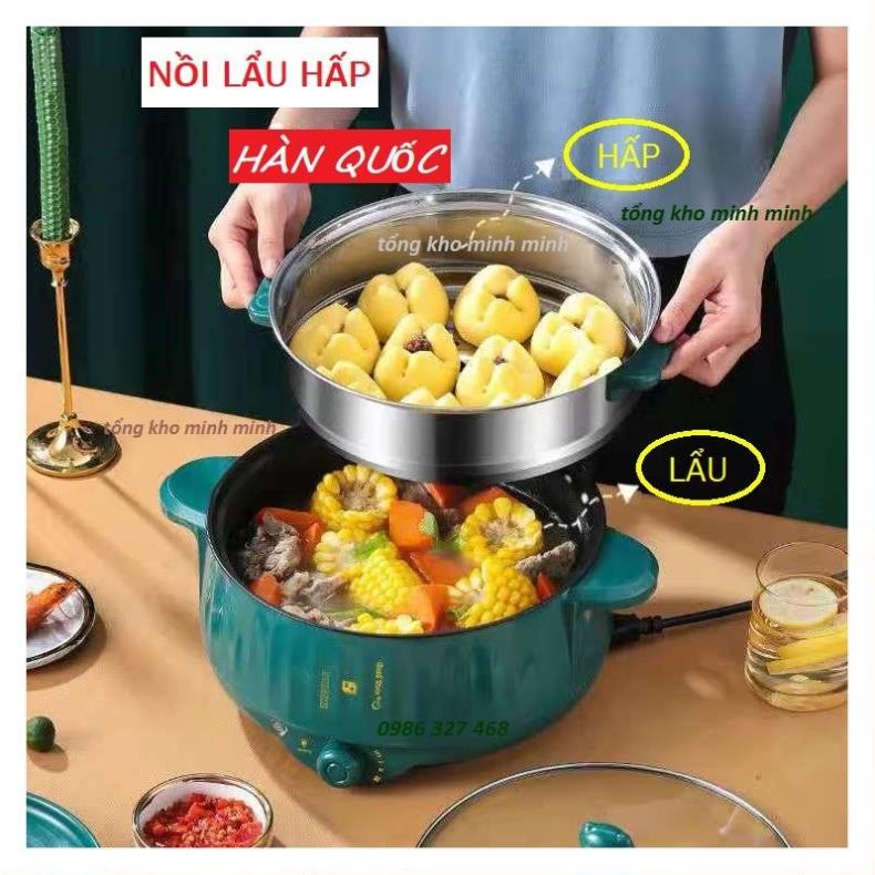 🔥Nồi Lẩu Điện 28cm Nút Cơ, Nồi Nấu Mì 2 Tầng Kèm Giá Hấp Cao Cấp, Ăn Lẩu, Ăn Mỳ Siêu Tiện