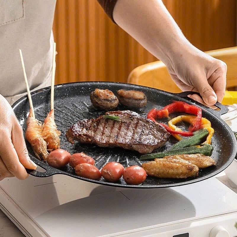 Chảo nướng vân đá chống dính 34cm, chảo dùng được cho bếp từ bếp ga bếp cồn, bếp từ (CHẢO VÂN)