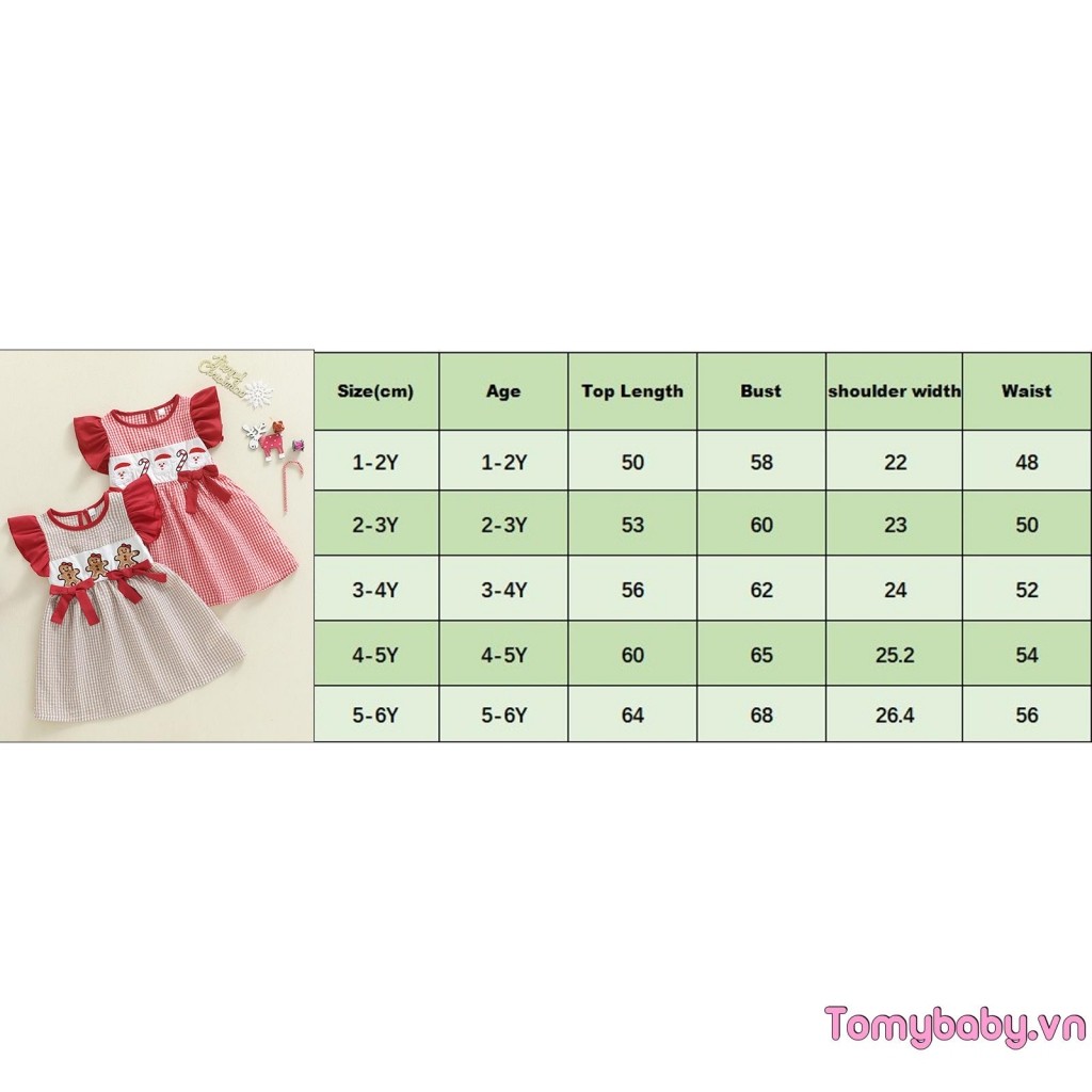 Váy Giáng Sinh Bé Gái Bay Tay Cổ Tròn Ông Già Noel Thêu Kẻ Sọc