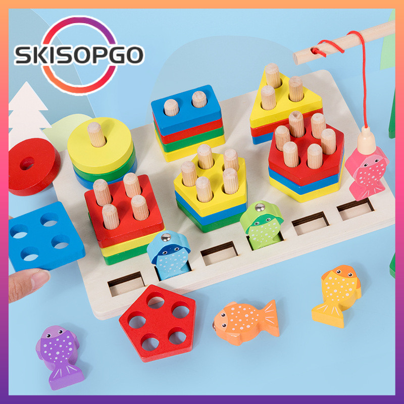 Đồ Chơi Gỗ Montessori 2in1 Câu Cá Từ Tính & Xếp Chồng Phân Loại Màu - Đồ Chơi Giáo Dục Phát Triển Vận Động Tinh