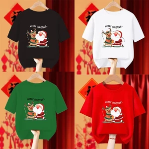 Joyful Trẻ Em Giáng Sinh Áo Thun Ông Già Noel Xe Trượt Tuyết In Hình Ngày Lễ Kỷ Niệm Tay Ngắn Tee