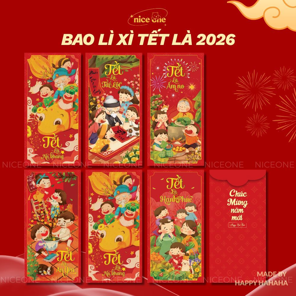 Bao lì xì Tết gia đình truyền thống 2026 Bính Ngọ, lì xì văn hóa dân gian, giấy C150 dày cán màng cao cấp