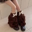 Treeling Ấm Lông Thú Giả Chân Gaiters Mùa Đông Nhiệt Lông Tầng Ruffle Chân Ấm Có