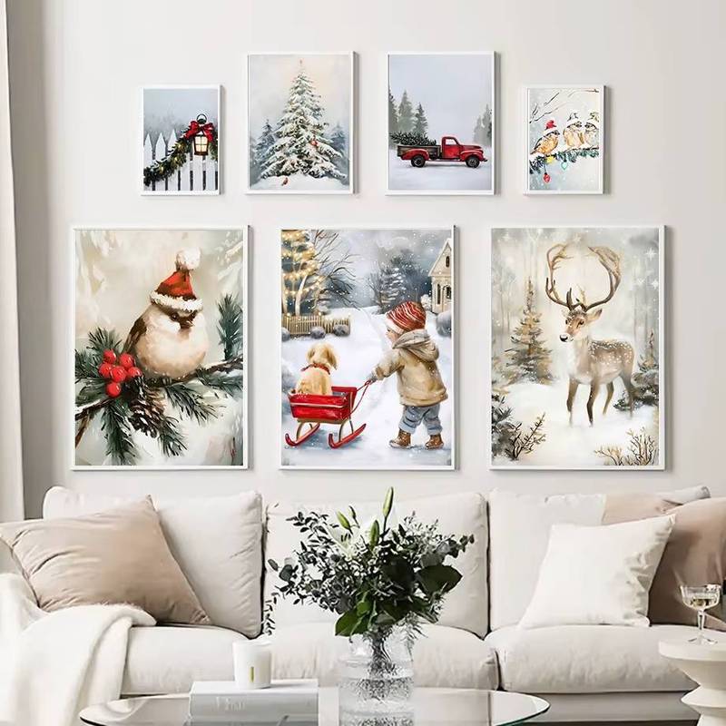 Cây Giáng Sinh Ông Già Noel Tuần Lộc Nghệ Thuật In Hình Giáng Sinh Trang Trí Quà Tặng Treo Tường Nghệ Thuật Tranh Canvas Bắc Âu Áp Phích Nhà Trang Trí Phòng Khách