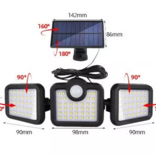 Đèn năng lượng mặt trời 80w 3 bóng 75 đèn LED cảm biến chuyển động chống nước tự động bật tắt khi có người đi ngang qua