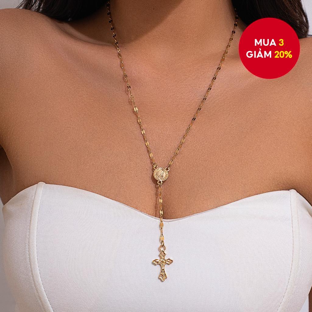 Vòng cổ tua dài hợp thời trang với mặt dây chuyền chữ thập dành cho nữ Quà tặng trang sức thời trang