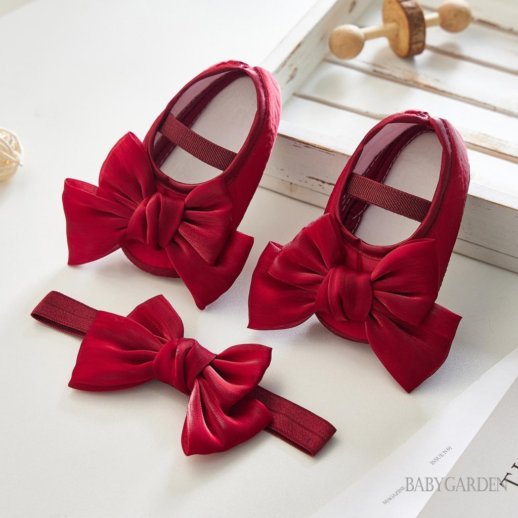 Bé Gái Rửa Tội Giày Và Băng Đô Sáng Bóng Nơ Mary Jane Flats Và Bộ Băng Đô Quấn Tóc