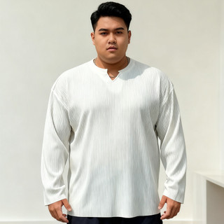 Áo thun nam sọc trắng cổ chữ V Henley từ 50 đến 150KG, phù hợp công sở dài tay