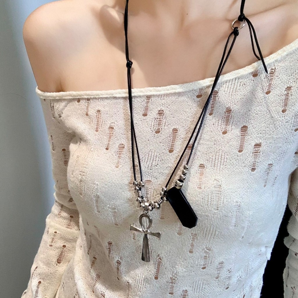 Dây chuyền hai lớp mặt cá tính, thiết kế thời trang phù hợp áo len, phong cách dark punk cho nữ
