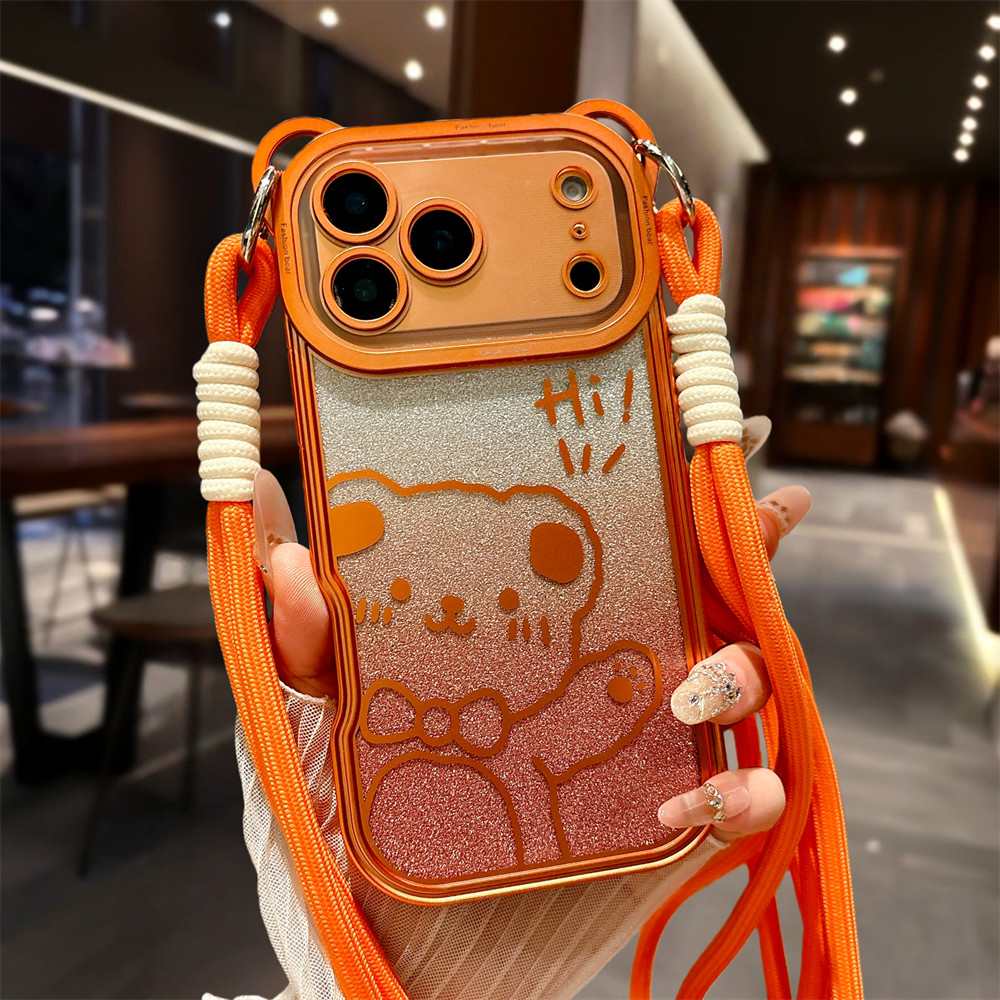 Chất Lượng Cao Sáng Tạo Gấu Đeo Ngang Ốp Lưng Điện Thoại iPhone 17 Pro Max 13 14 15 16 Pro Max Air Chống Rơi Gương Bảo Vệ Phim TPU Mềm Vỏ Bảo Vệ Điện Thoại