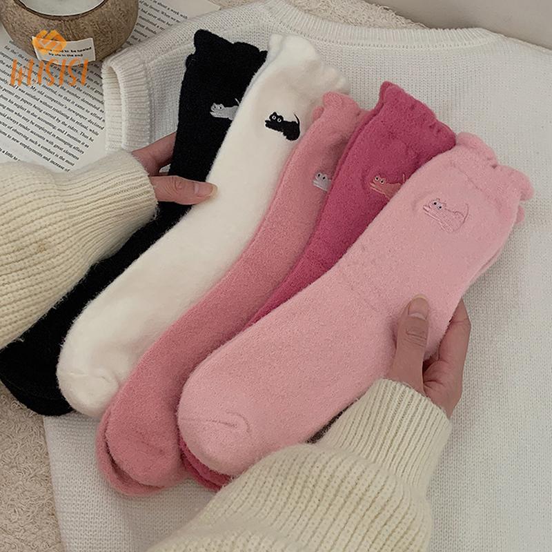 [WUSISI] Tất siêu mềm lông chồn dễ thương dành cho nữ Mùa đông ấm áp lông chồn ấm áp Hàng dệt kim dày sang trọng Ngủ ấm áp tại nhà Tất lông tơ MỚI