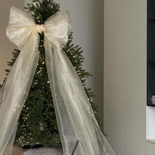 Mặt dây chuyền treo FANIELLAPOWELL, Chất liệu Organza quá khổ Cây thông Noel Topper Bow, Trang trí tiệc 50 * 200cm Nơ Giáng sinh khổng lồ Cây thông Noel