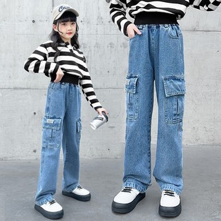 QuầN Cargo Denim Cho Bé GáI ThiếT Kế NhiềU TúI Phong CáCh HàN QuốC Phù QuầN Cho Bé GáI