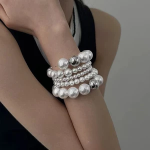 Vòng tay ngọc trai bạc nhiều lớp - Trang sức thời trang thanh lịch cho mọi dịp