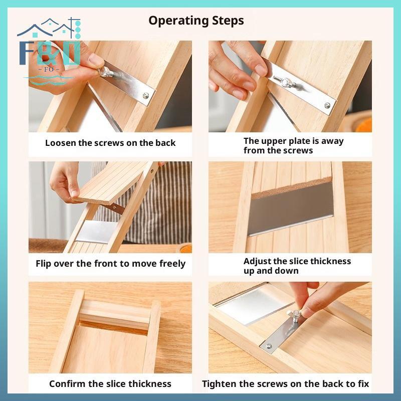 [F & O] Dụng cụ cắt rau củ bằng gỗ đa năng có lưỡi thép Máy thái lát khoai tây Dụng cụ gọt vỏ phô mai cà rốt Dụng cụ phụ kiện nhà bếp {vn}