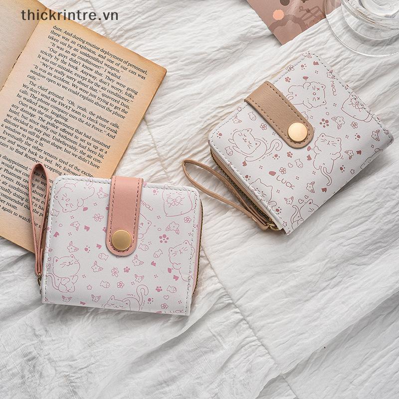 THI Dễ Thương Da Ví Đựng Tiền Xu Nữ Thời Trang Ví Ngắn Gấp Dây Kéo Ví Đựng Thẻ ID Du Lịch Nhẹ Tiền Mặt Túi Đồng Xu VN
