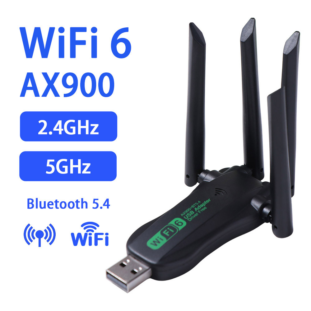 Bộ chuyển đổi USB WiFi6 băng tần kép FUHUIOT, AX900 Bluetooth 5.4 900Mbps WiFi Dongle, Thiết bị mạng 4 Ăng-ten Giao diện USB mạnh mẽ Thẻ mạng không dây cho máy tính / PC / máy tính bảng