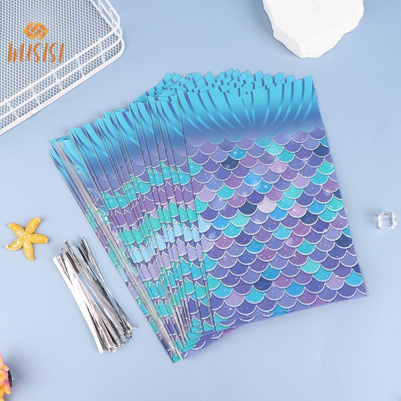 [WUSISI] 25 Chiếc Túi Quà Tiệc Nàng Tiên Cá Túi Đóng Gói Bánh Quy Kẹo Túi Đựng Đuôi Nàng Tiên Cá Cho Bé Gái Đồ Dùng Sinh Nhật Cho Bé Tắm MỚI