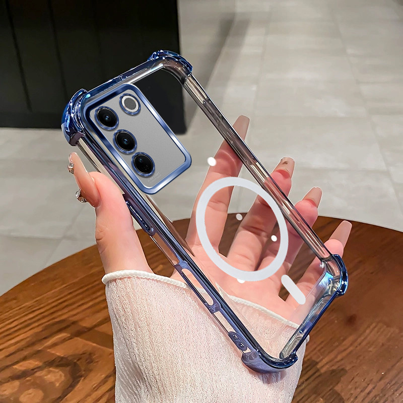 Ốp Lưng Cho Vivo V27 PRO V27E Từ Tính Không Dây Trong Suốt Bốn Góc Chống Sốc Bảo Vệ Ống Kính Vỏ Điện Thoại SJSFDDR
