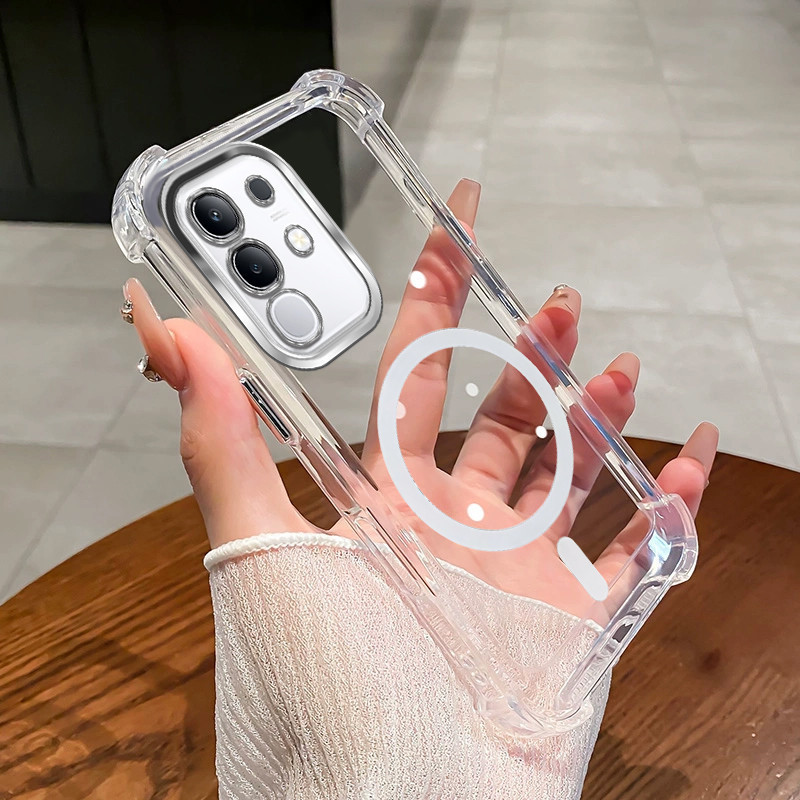 Ốp Lưng Cho Vivo Y29 4G Y29S Y04 Từ Tính Không Dây Trong Suốt Bốn Góc Chống Sốc Bảo Vệ Ống Kính ốp Lưng Điện Thoại SJSFDDR