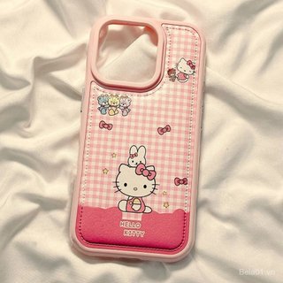 Ốp Điện Thoại Thích Hợp Cho iPhone Kẻ Sọc Hồng Hello kt Thích Hợp Cho iPhone17promax Vỏ Điện Thoại iPhone16 Da Trống Túi 15 / 14 / 13 Vỏ Bảo Vệ Hoạt Hình KRKZ