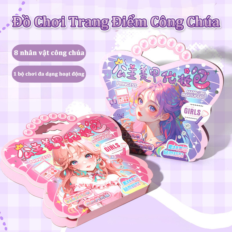 Đồ chơi trang điểm công chúa dán sticker đính đá trang trí, Kèm Tranh Tô Vẽ và Cắt Dán, nhiều bước chơi