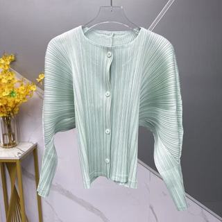 Miyake Áo Khoác Ngắn Chất Lượng Cao, Thiết Kế Xếp Ly Hiện Đại, Đơn Giản Thoải Mái
