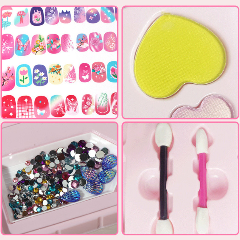 Sổ Tay Trang Điểm Dạng Quai Xách Bướm,Bộ Đồ Chơi Đa Năng 4in1 (Kèm Sticker + Đá + Mẫu Móng),Quà Sinh Nhật Cho Cô Gái
