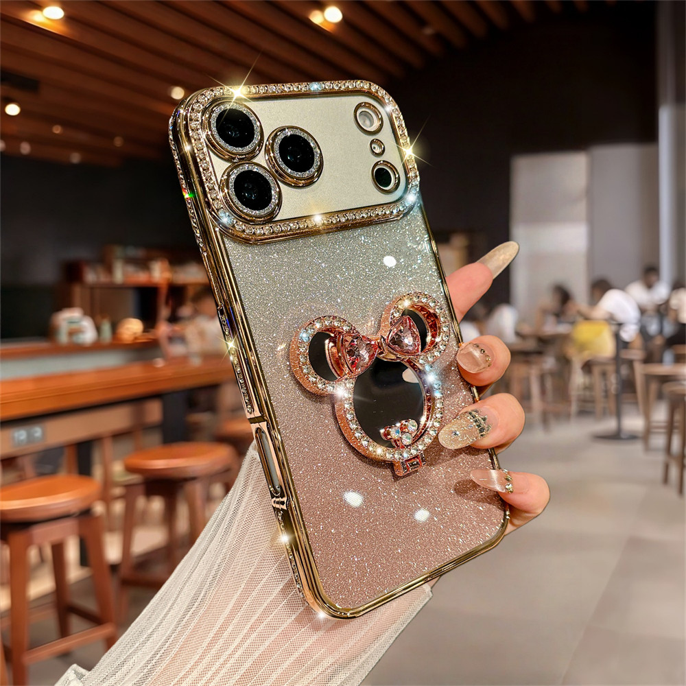 Ốp Điện Thoại Đứng Gương Kim Cương Flash Sang Trọng Cho iPhone 17 Pro Max 16 12 13 14 15 Pro Max Ống Kính Bảo Vệ Camera Vỏ Chống Sốc TPU Vỏ Mềm Vỏ Bảo Vệ Điện Thoại