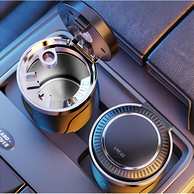 Gạt tàn ô tô lót inox, chất liệu ABS chống cháy, thiết kế đèn LED, nắp mở tự động，gạt tàn thuốc，Có Đèn