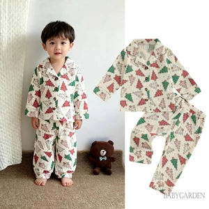 Bộ đồ ngủ Giáng sinh cho bé trai 1-5 tuổi Bộ đồ ngủ dài tay Cây / Gingerbread Man In áo sơ mi và quần Loungewear
