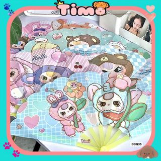 Quạt Tay Cầm Hoạt Hình Xếp Cute Tổng Hợp Mẫu Nhiều Màu Dễ Thương Timo DDQ35