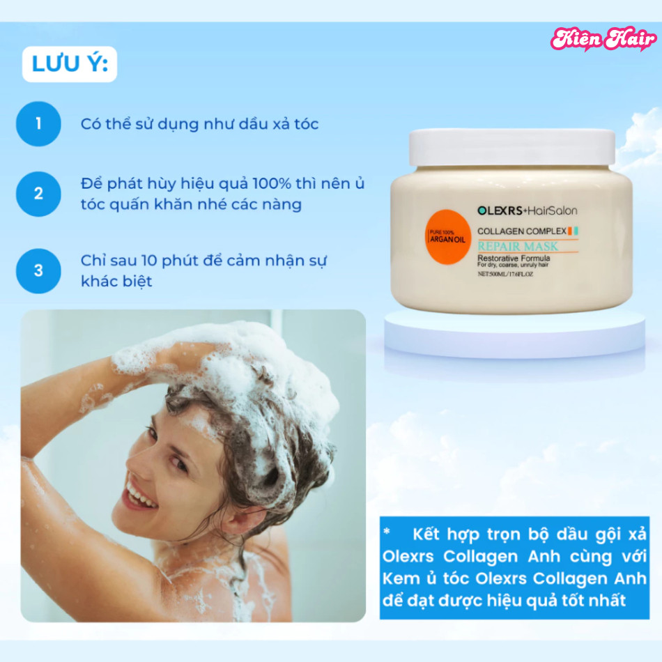 Kem Ủ Phục Hồi Tóc, Chống Gãy Rụng Olexrs Collagen Anh 500ml | Trunghair