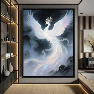 Phong Cách Trung Quốc Mới Vàng Trắng Phượng Hoàng Tranh Canvas Dreamy Phong Thủy Chủ Đề Bảo Vệ Nhà Cửa Mạ Vàng Phác Thảo Thủ Công Thanh Lịch Và Lớn Nghệ Thuật Treo Tường Cho Phòng Học Lối Vào Tường Tiêu Đề
