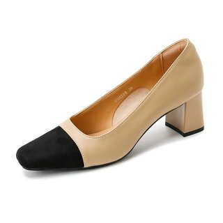 Giày Cao Gót Nữ Mũi Vuông Dày Gót Slip-On Nông Miệng 34-41