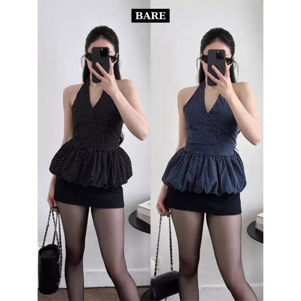 Áo Cổ Yếm Hoa Tiết Bo Chun Xoè Dáng Bí Peplum Áo Cổ Yếm Kẻ Sọc Năng Động A600 - A626 - A680