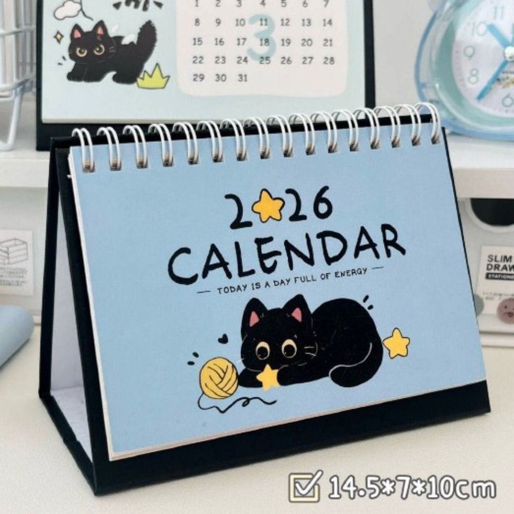 BEABOUT 2026 Lịch Để Bàn, Cuộn Dây Lịch Mini Di Động, Đơn Giản Mèo Dễ Thương Để Bàn Trang Trí Lịch Trình Lập Kế Hoạch Học Sinh