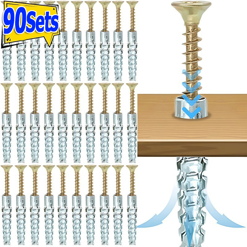 30 / 60 / 90 Bộ Bu lông mở rộng vít tự khai thác / Chốt treo tường cắm tự khoan