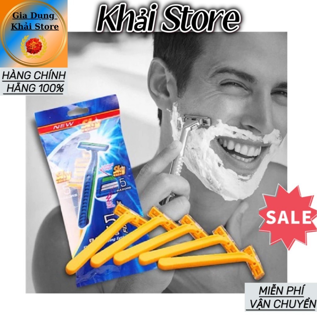 Ship từ HCM - Dao Cạo Râu 2 lưỡi ( Bịch 5 cây) – Cạo Sạch Sâu, Tay Cầm Tiện Dụng, Thích Hợp Du Lịch