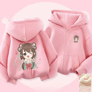 Áo Hoodie lót lông cừu trẻ em có khóa kéo Áo khoác bé trai bé gái mùa đông ấm áp Áo khoác ngoài dài tay thường ngày