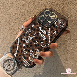Ốp Lưng Cho Iphone 17 13 14 12 11 15 Pro Max Air XS XR X Max 14 8 15 7 Plus SE Cool Leopard Print Hello Kitty Love Heart Trong Suốt Dày Bìa Mềm