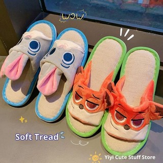 Judy Nick Style Linen Dép Hoạt Hình Hàng Hóa Trong Nhà Chống Trơn Trượt Đế Mềm Dép Sàn