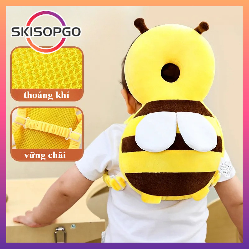 Gối Tập Đi Cho Bé Cỡ Lớn 36cm, Bảo Vệ Đầu Và Lưng Chống Ngã Hiệu Quả, An Toàn Cho Bé Tập Bò Tập Đi, Có Quai Đeo Êm Ái