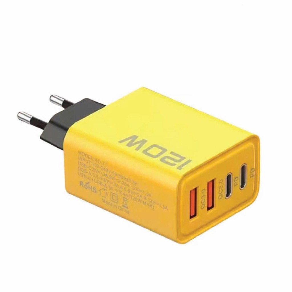 Củ sạc nhanh 4 cổng, 120W gồm: 2 cổng Type C + 2 cổng USB, Cáp sạc nhanh 3 in 1, Cốc sạc nhanh 120W, Phụ kiện