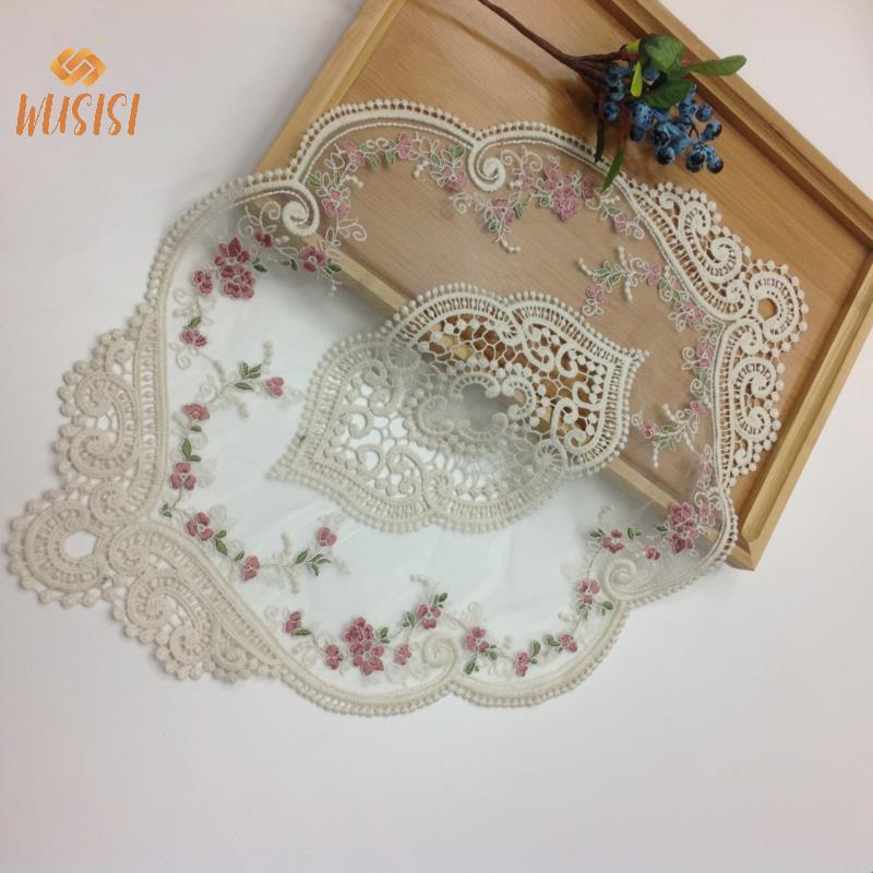 [WUSISI] Châu Âu Ren Thêu Sang Trọng Hình Bầu Dục Placemat Cà Phê Coaster Sofa Tay Vịn Bao MỚI