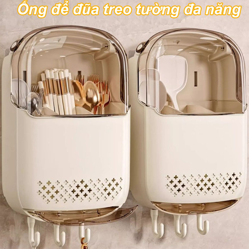 Hộp đựng đũa muỗng dán tường,Ống đựng đũa thìa treo tường，Có lỗ thông gió để làm khô nhanh